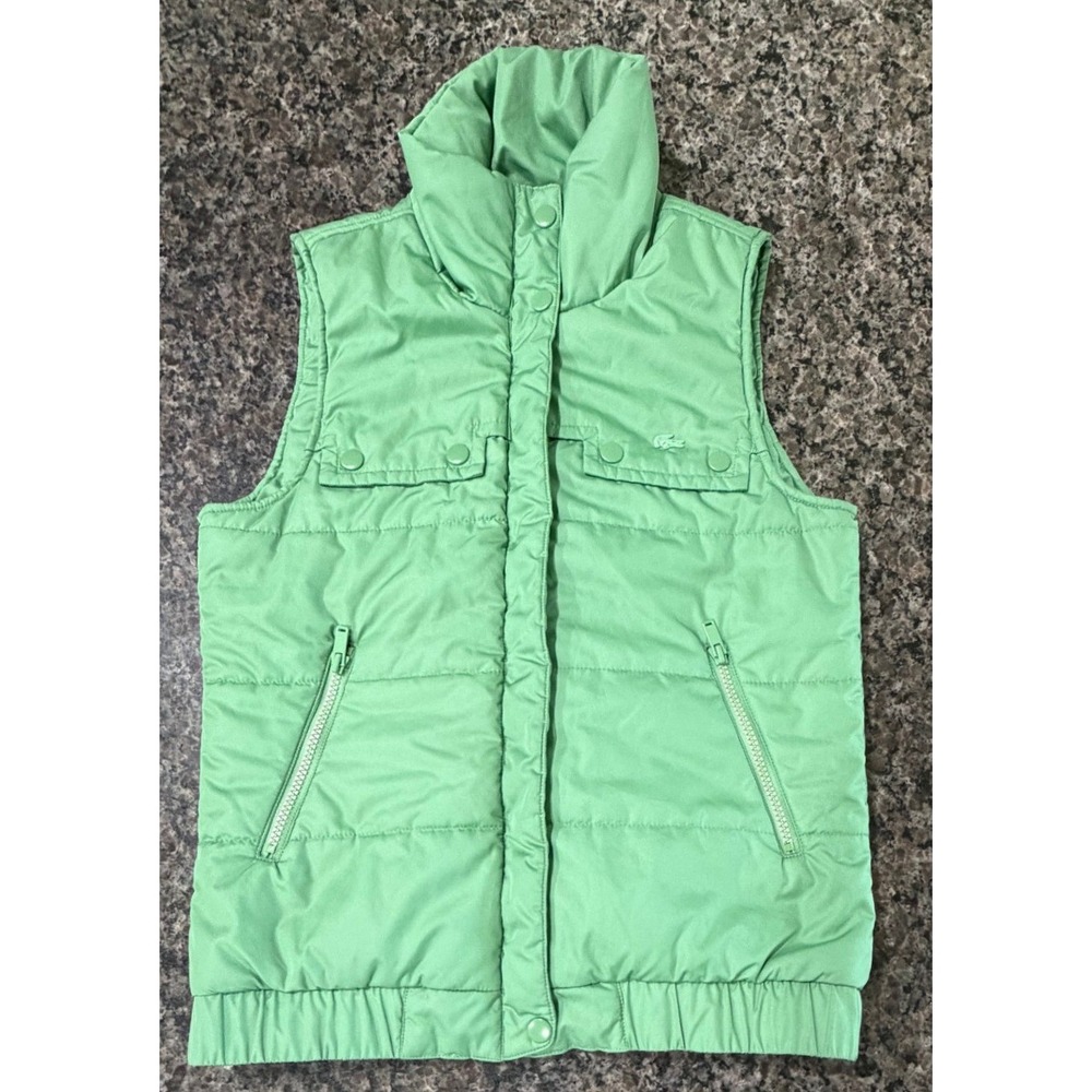 Lacoste Womens Green Quilted Puffer Vest Mockâ Neck Size 34 RN 87651